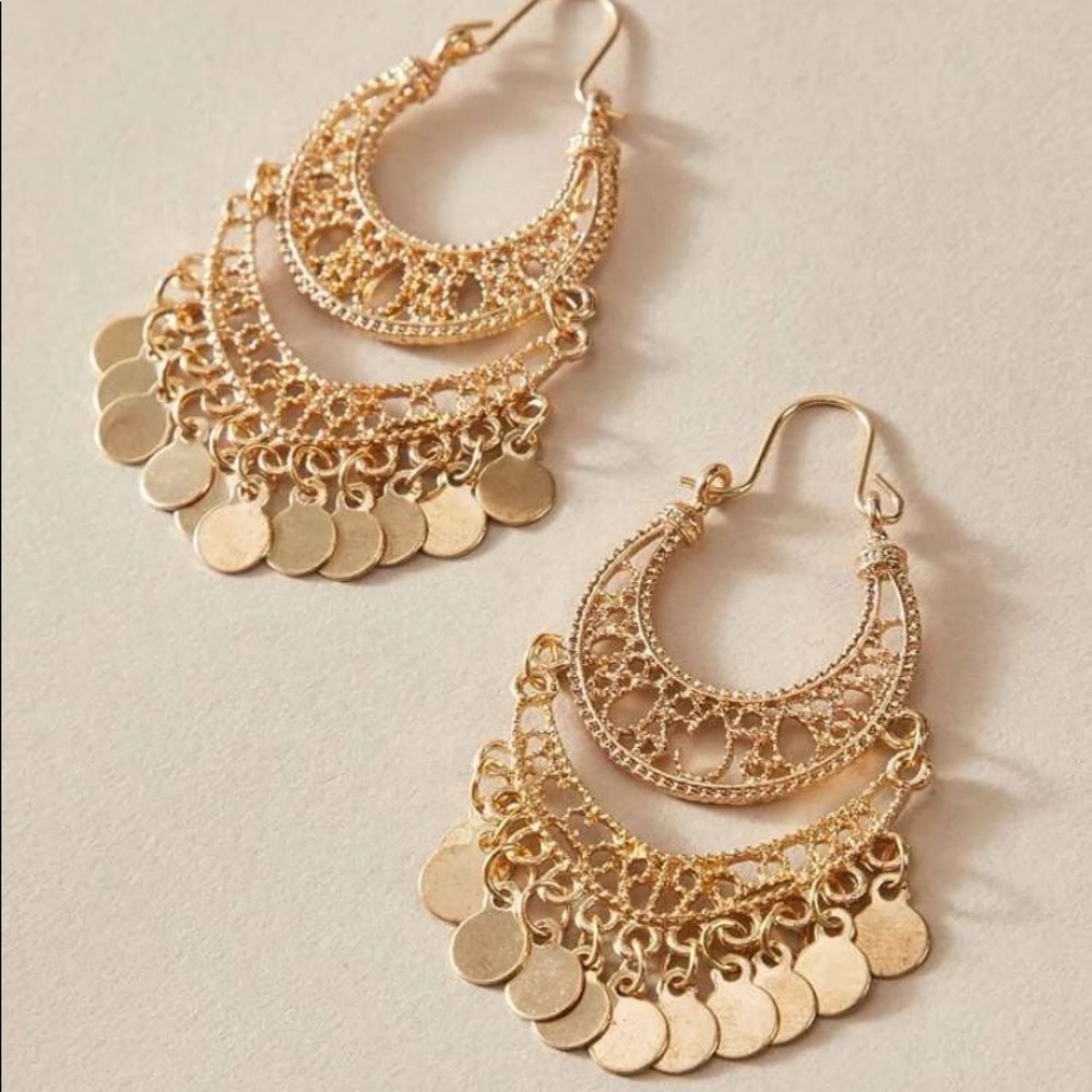 Gold Tassel Hoop Earrings - Picture 1 of 3